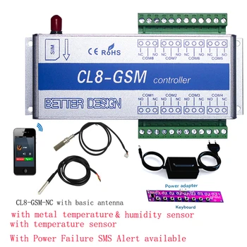 CL8-GSM-NC sem Fio SMS de Alerta, de Alarme de Temperatura do Sistema de Monitoramento de Alarme GSM + Sensor com Falha de Energia Alerta