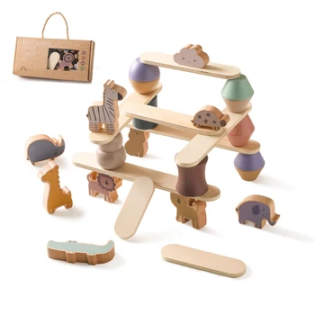 Crianças Montessori Brinquedo De Madeira Equilíbrio Animal Blocos De Jogo De Tabuleiro De Madeira Animal Educacional De Integracao De Construção De Alta Bloco Construtor