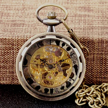 8944Creative de cobre roda transparente brilhante grandes mecânica Criativa retro valor presente requintado relógio de bolso