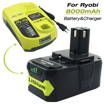 Conjunto de 8000mAh P108 Li-ion Recarregável para Ryobi 18V one plus Power Tools + P117 Carregador para Ryobi 9.6 V-18V Plug UE