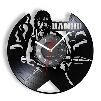 Rambo Filme Inspirado Música Em Vinil Registro Relógio De Parede Homem De Caverna De Decoração Soldado John Rambo Retrato Laser Etch Vinil Disco De Artesanato Relógio