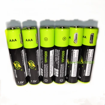 6pcs/monte ZNTER de 1,5 V AAA bateria recarregável 600mAh USB recarregável de polímero de lítio de bateria para crianças brinquedo bateria recarregável