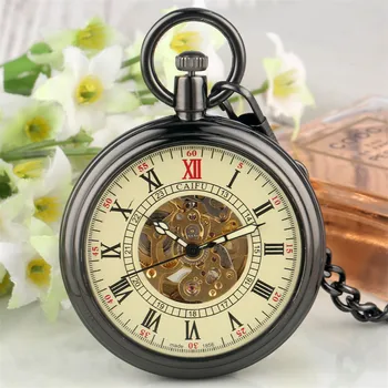 Romanos Display Mecânico Automático Relógio De Bolso Aberta, Pendente De Auto Mecânico De Corda Do Bolso Relógio Vintage Presentes