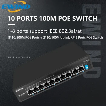 EWIND Switch POE 6/10 Portas 10/100M Ethernet Switch com 2 de 10/100M Portas RJ45 AI Smart Switch de Rede para IP Câmera/Wireless AP