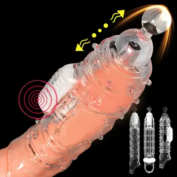 Silicone Preservativos Com Vibrador Reutilizável Pênis Manga Extender Potenciador de Alargamento do Clitóris Estimulador do Ponto G, Brinquedos do Sexo para Homens