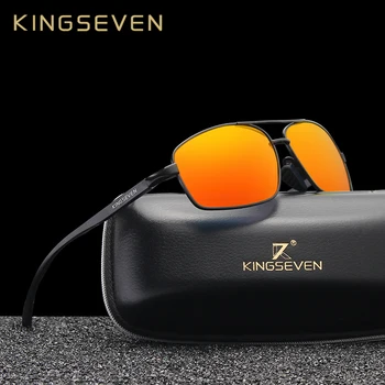 KINGSEVEN Marca do Designer de Óculos de sol Polarizados Homens, Mulheres, Vermelho Espelho de Condução de Óculos de Sol Para Homens de Alta Qualidade, Tons Oculos N7088