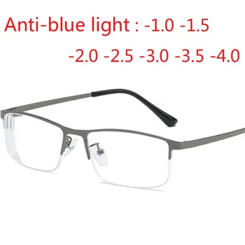 Os homens da Liga de Miopia Óculos Quadrado de Metade do quadro Anti-Azul-Luz Não Esférica Camada Revestida de Lentes de Óculos -1.0 -1.5 -2.0 -3.0 -4.0
