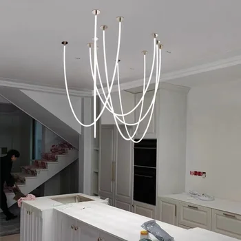 Nordic Minimalista Linha de Luz Pendant Moderno Mangueira de Arte Geométrica Lâmpadas para Sala de estar, Cozinha, hall de Entrada do Hotel Villa Loft Lustres