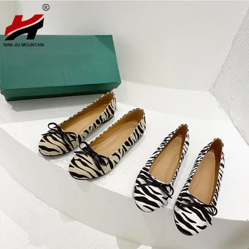 2021 Simples Plano Único De Sapatos De Mulheres Sapatos De Padrão Zebra Cabeça Redonda Rolo De Ovo Sapatos Arco Da Primavera E Do Outono Plus Size 43