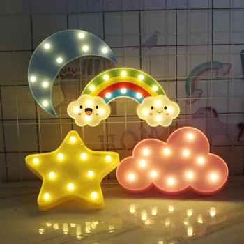 3D arco-íris LED Luzes da Noite de desenhos animados Estrelas Unicórnio Flamingo Nuvem Mesa do DIODO emissor de luz Para Crianças Decoração do Quarto Novo Ano, Dom de Iluminação